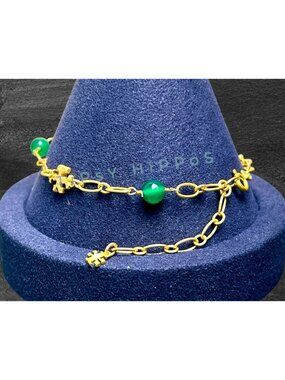 Tory Burch Roxanne Delicate Emerald Pearl and Gold Chainlink Bracelet